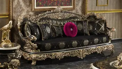 Altay Black Classic Sofa Set - Thumbnail