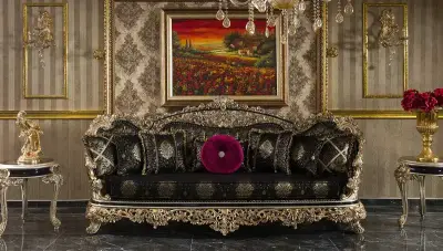 Altay Black Classic Sofa Set - Thumbnail