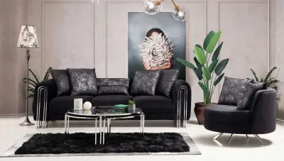 Ancela Black Sofa Set - Thumbnail