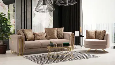 Ancela Krem Modern Koltuk Takımı - 2