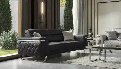 Armani Modern Siyah Üçlü Koltuk
