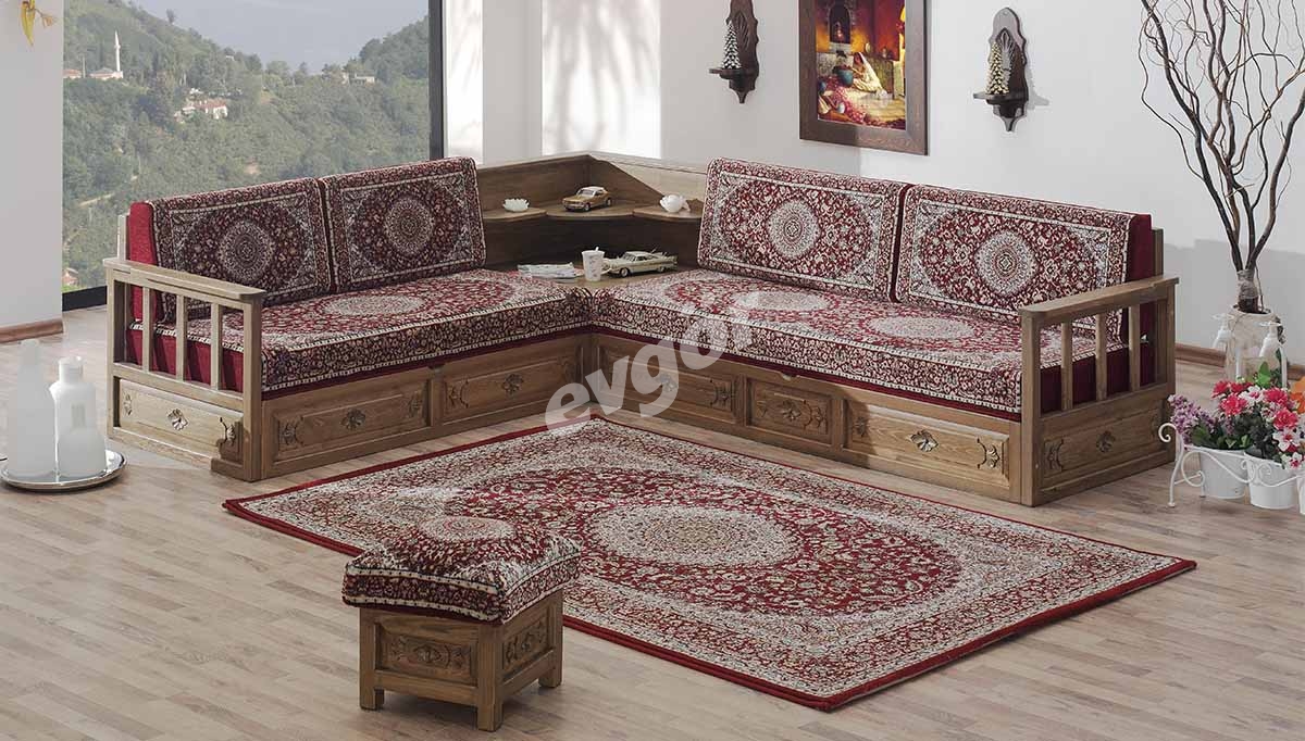 Gökalp Carved Wooden Oriental Corner Set - 1