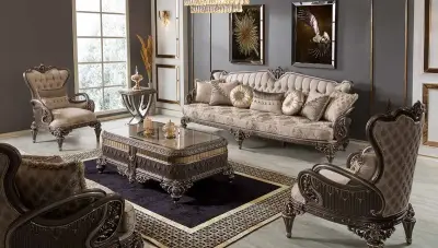 Hanzade Krem Klasik Koltuk Takımı - 2