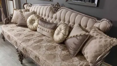 Hanzade Krem Klasik Üçlü Koltuk - 2