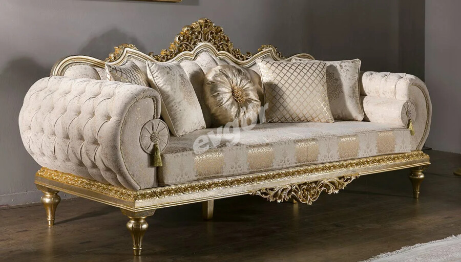 Hümayun Krem Avangarde Üçlü Koltuk