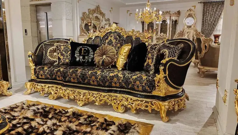 Kamelya Siyah Klasik Üçlü Koltuk