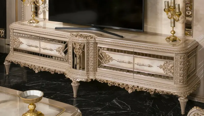 Laleli Krem Klasik TV Sehpası