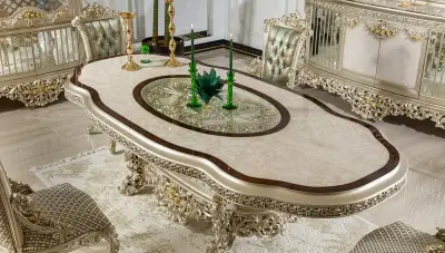 Madalyon Yeşil Klasik Yemek Masası