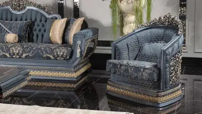 Piraye Mavi Klasik Koltuk Takımı - 4