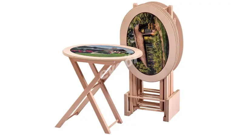 Marinas Resimli Oval Çanta Zigon Coffee Table - 1