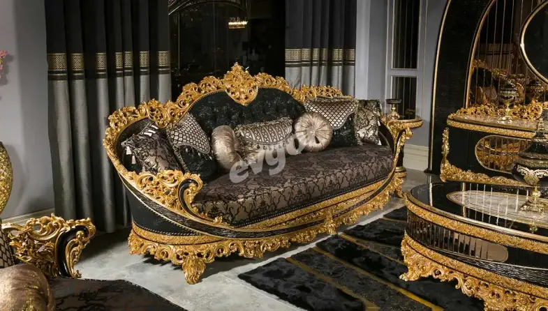 Royal Siyah Klasik Üçlü Koltuk - 1