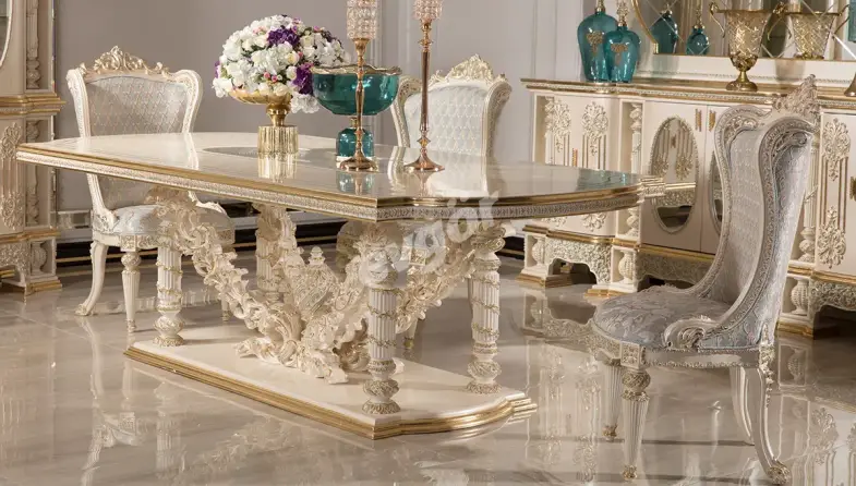 Şahmaran Beyaz Klasik Yemek Masası - 1