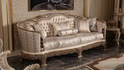 Şahmaran Krem Klasik Üçlü Koltuk - 1