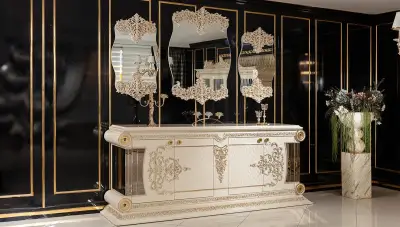 Saraylı Krem Klasik Konsol + Ayna 