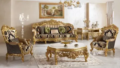 Şehrazat Lake Carved Classic Sofa Set - 1