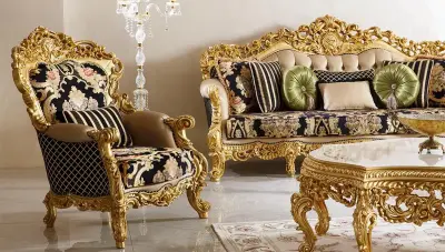 Şehrazat Lake Carved Classic Sofa Set - 2
