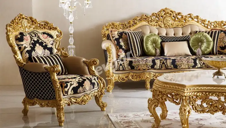 Şehrazat Lake Carved Classic Sofa Set - 2