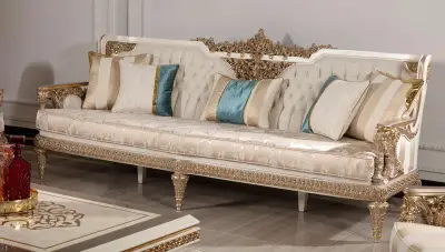 Selçuklu Krem Klasik Üçlü Koltuk - 1