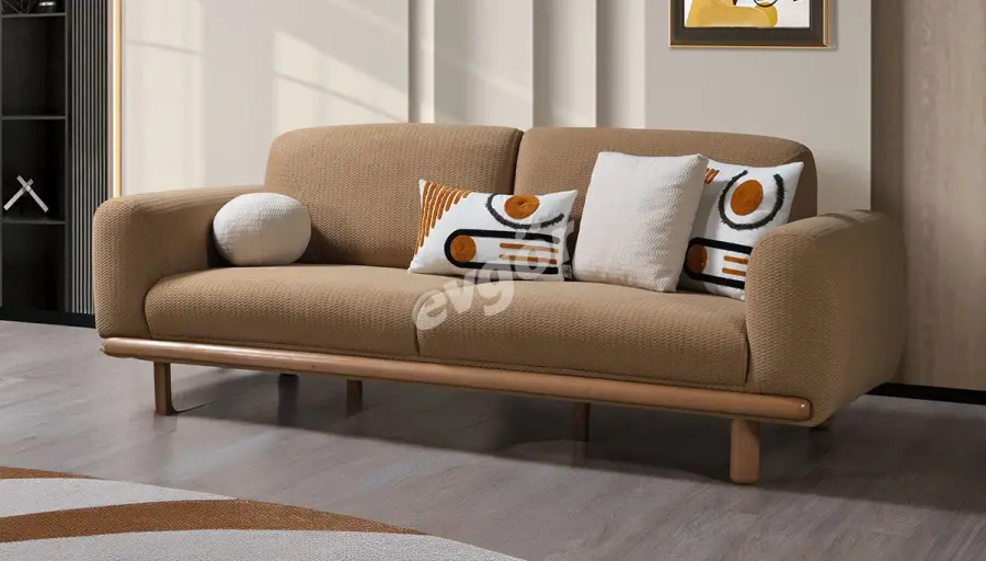 Calma Kahverengi Modern Üçlü Koltuk - 1