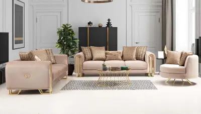 Ancela Krem Sofa Set - 1