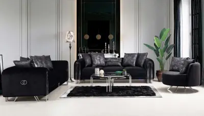 Ancela Black Sofa Set - 1