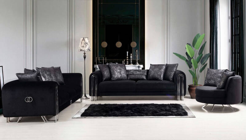 Ancela Black Sofa Set
