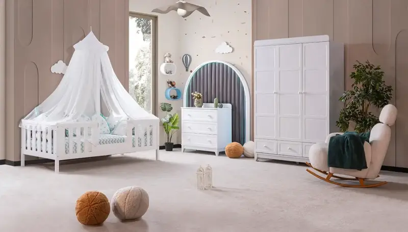 Beril White Children's Room with Mosquito Net - 1
