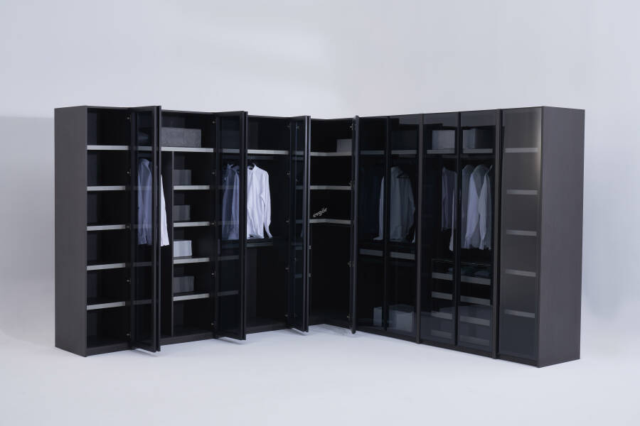 Derin Modern Ayna Kapaklı Köşe Elbise Dolabı - 1