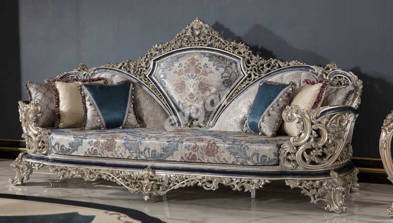 Dilruba Klasik Gri Üçlü Koltuk - 1