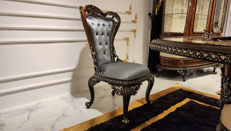 Eftelya Walnut Classic Blue Chair