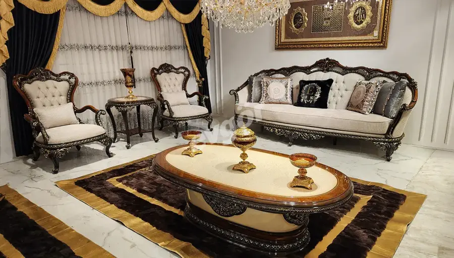 Eftelya Walnut Classic Sofa Set - 1