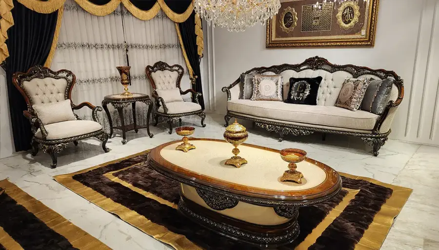 Eftelya Walnut Classic Sofa Set - 1