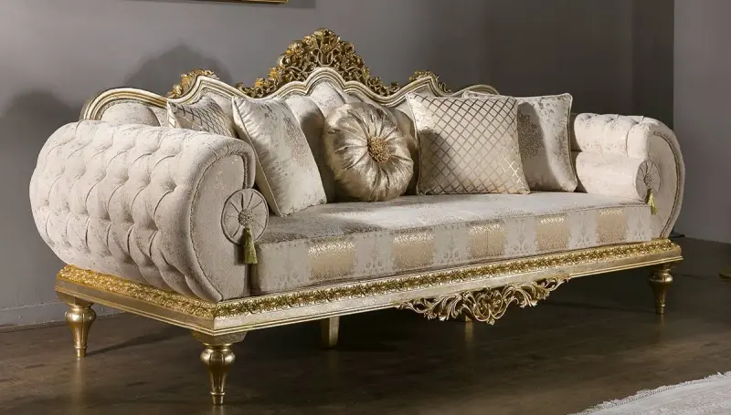 Hümayun Krem Avangarde Üçlü Koltuk