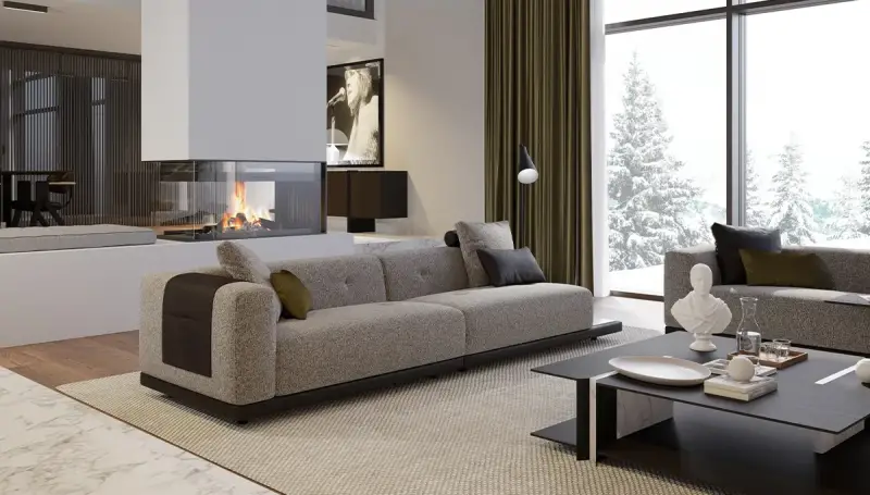 İlya Modern Two-Seater Sofa with Floor Lamp