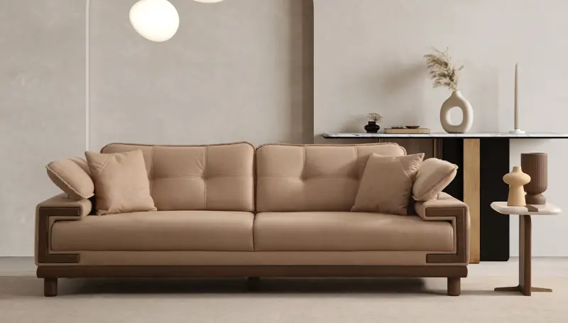 Karan Modern Krem Üçlü Koltuk