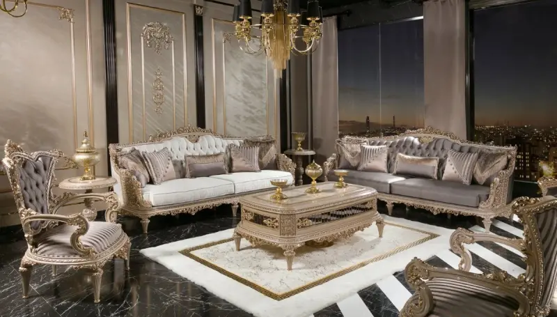 Laleli Krem Klasik Koltuk Takımı - 1