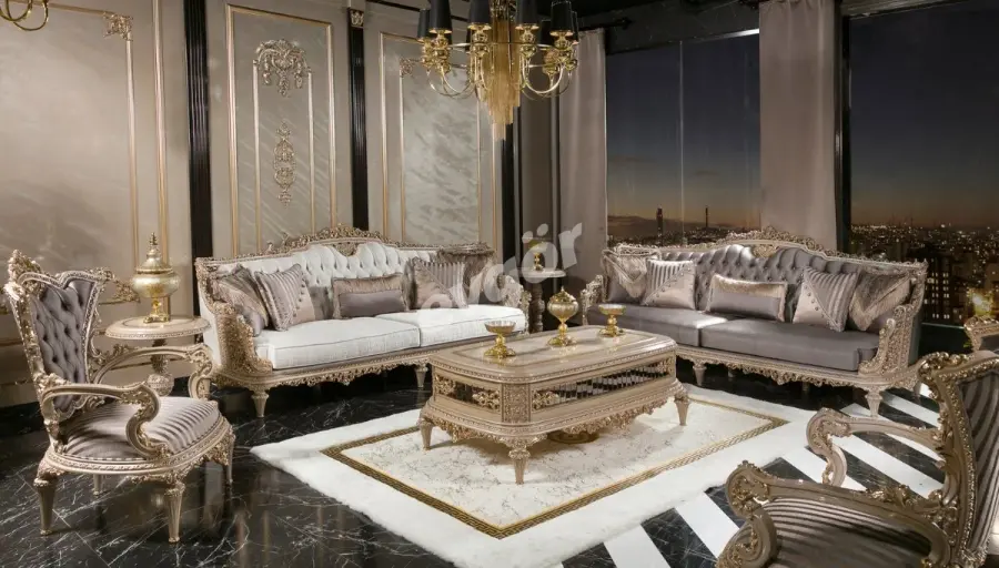 Laleli Krem Klasik Koltuk Takımı - 1