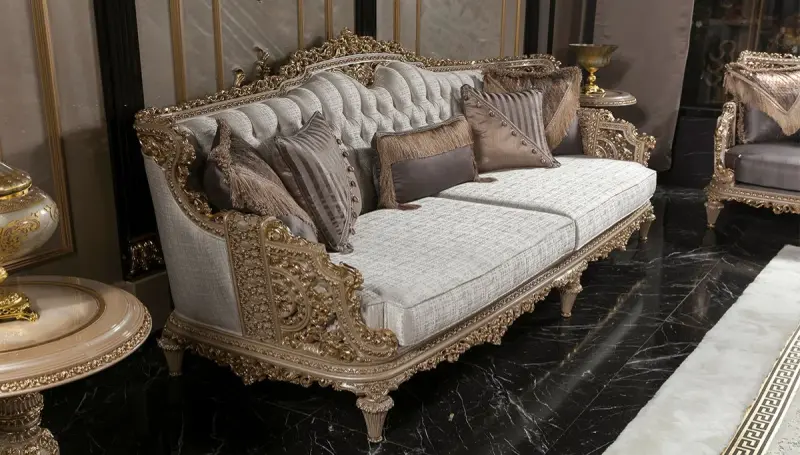 Laleli Krem Klasik Koltuk Takımı - 3