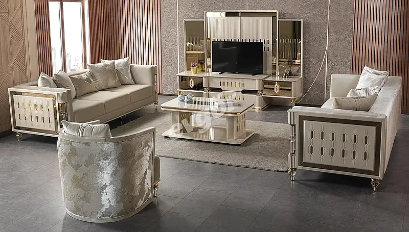 Lostar Cream Luxury Sofa Set