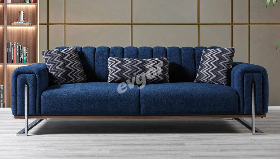 Masra Modern Mavi Üçlü Koltuk