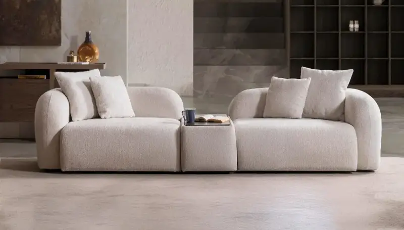 Nita Modern Three-Seater Sofa with Table Module