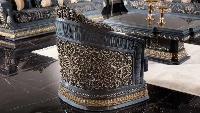 Piraye Mavi Klasik Koltuk Takımı - 5