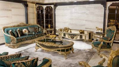 Prenses Green Classic Sofa Set - 2