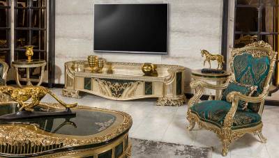 Prenses Green Classic Sofa Set - 4