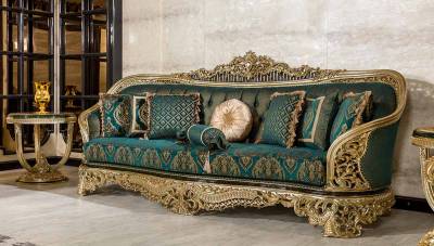 Prenses Green Classic Sofa Set - 3