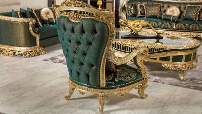 Prenses Green Classic Sofa Set - 6