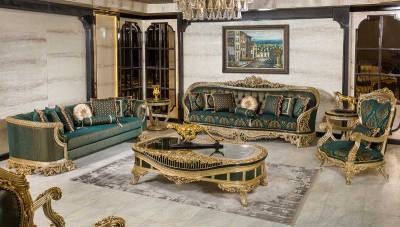 Prenses Green Classic Sofa Set