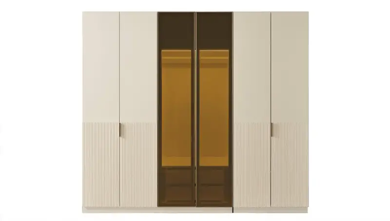 Rozalin Modern 6-Door Wardrobe (4 Painted + 2 Glass Doors)