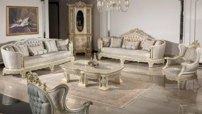 Şahmaran Beyaz Klasik Koltuk Takımı - 1