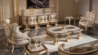 Şahmaran Krem Klasik Koltuk Takımı - 6